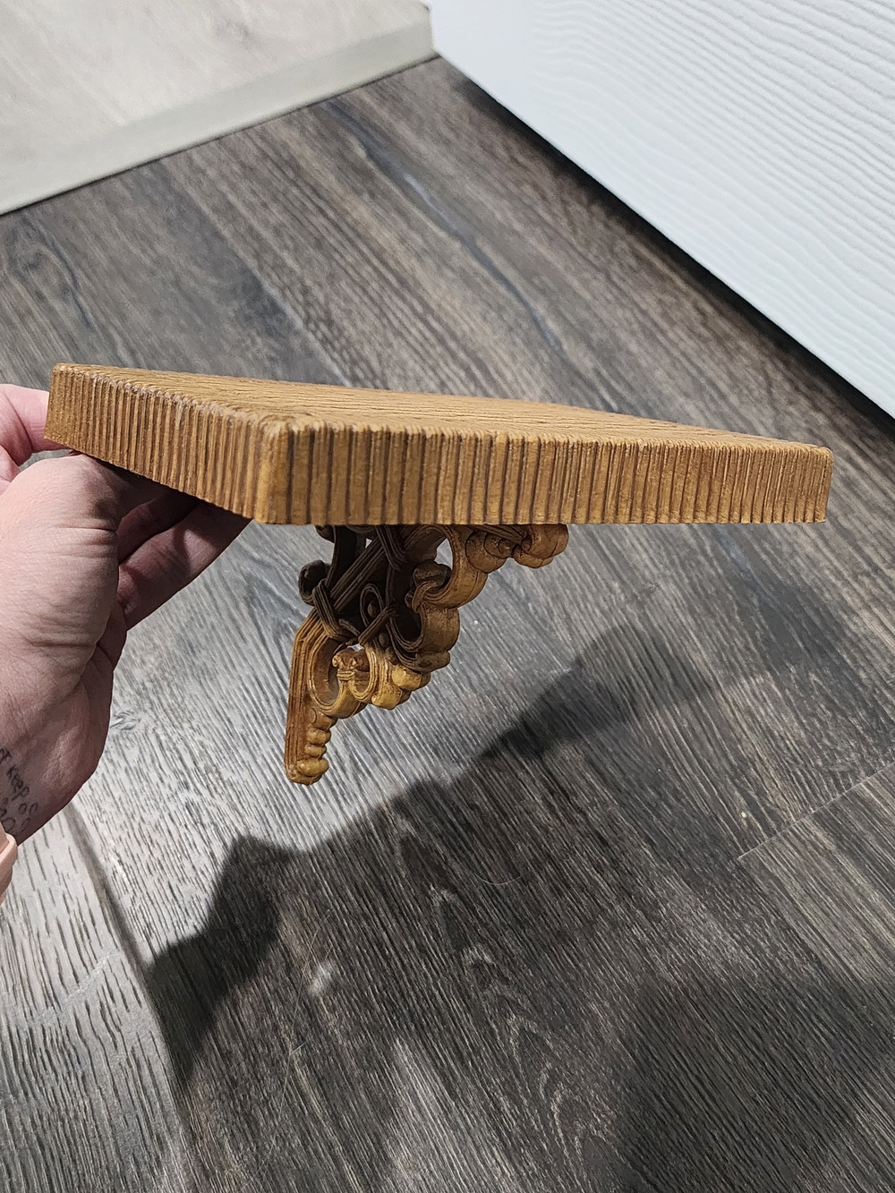 Homco Brown Decorative Wall Accent Shelf with Carved Bracket